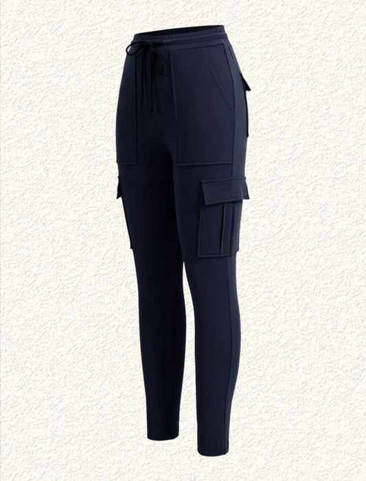 EZwear Plus Size Women Waistband Pocket Skinny Black Leggings, Casual