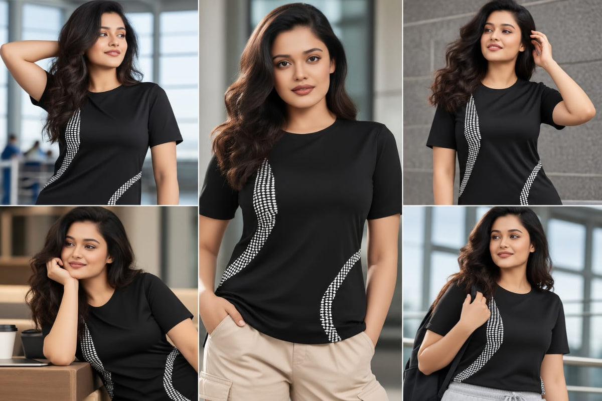 ShadowFlex Tee – Premium Black Graphic T-Shirt for Women