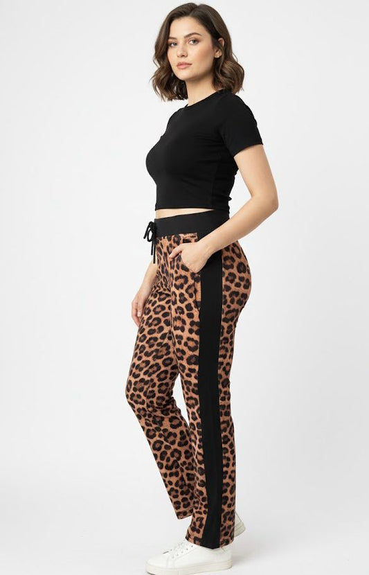 Leopard Print Flared Pant With Pockets and Knot