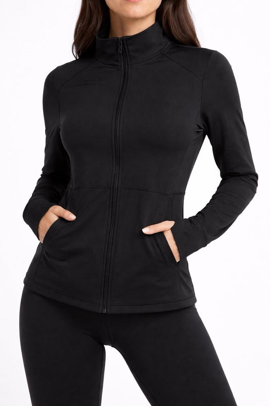 Premium DryFit Front Full Zip Athletic Black Jacket