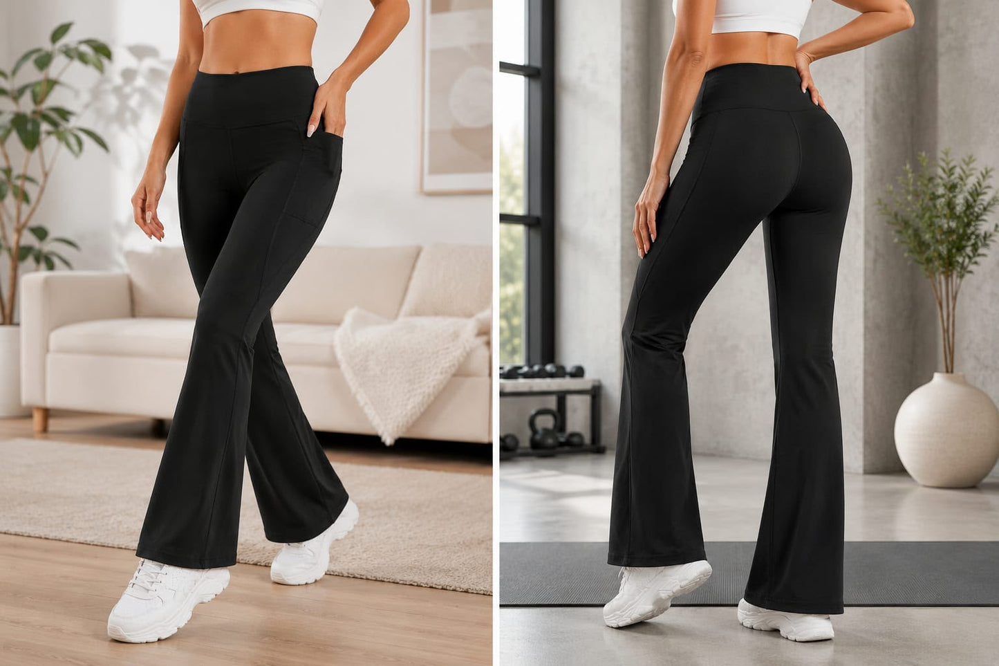 Brownie High Waist Flare Yoga Pants with Side Pockets – Women’s Sculpting Bootcut Leggings