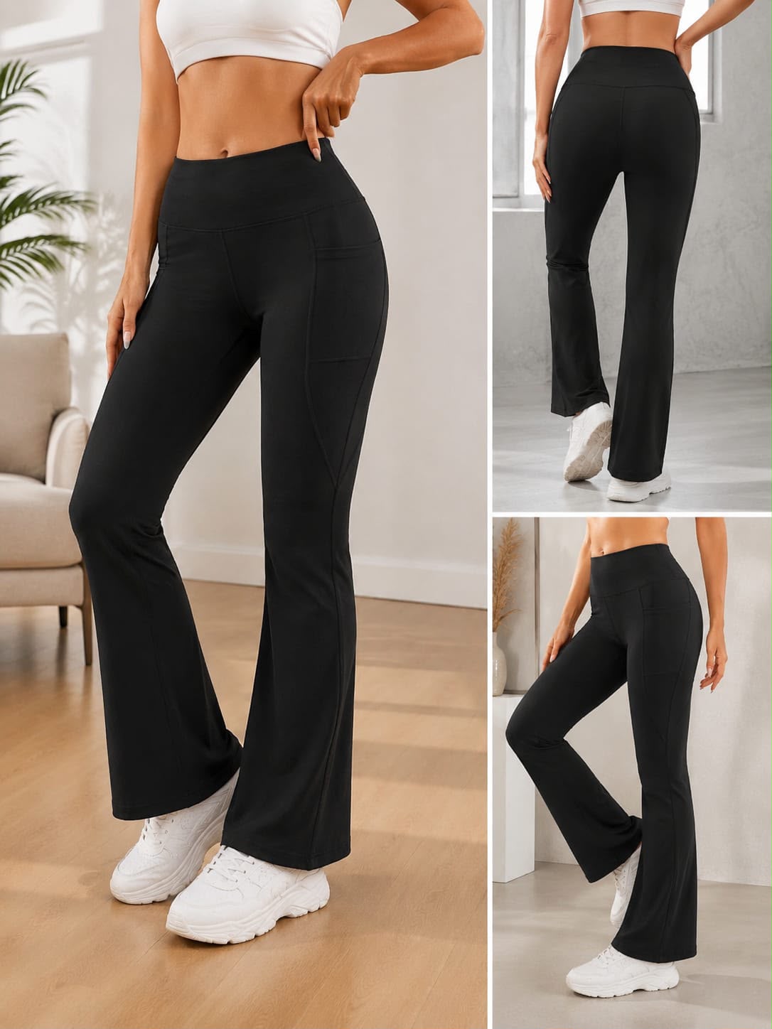 Brownie High Waist Flare Yoga Pants with Side Pockets – Women’s Sculpting Bootcut Leggings