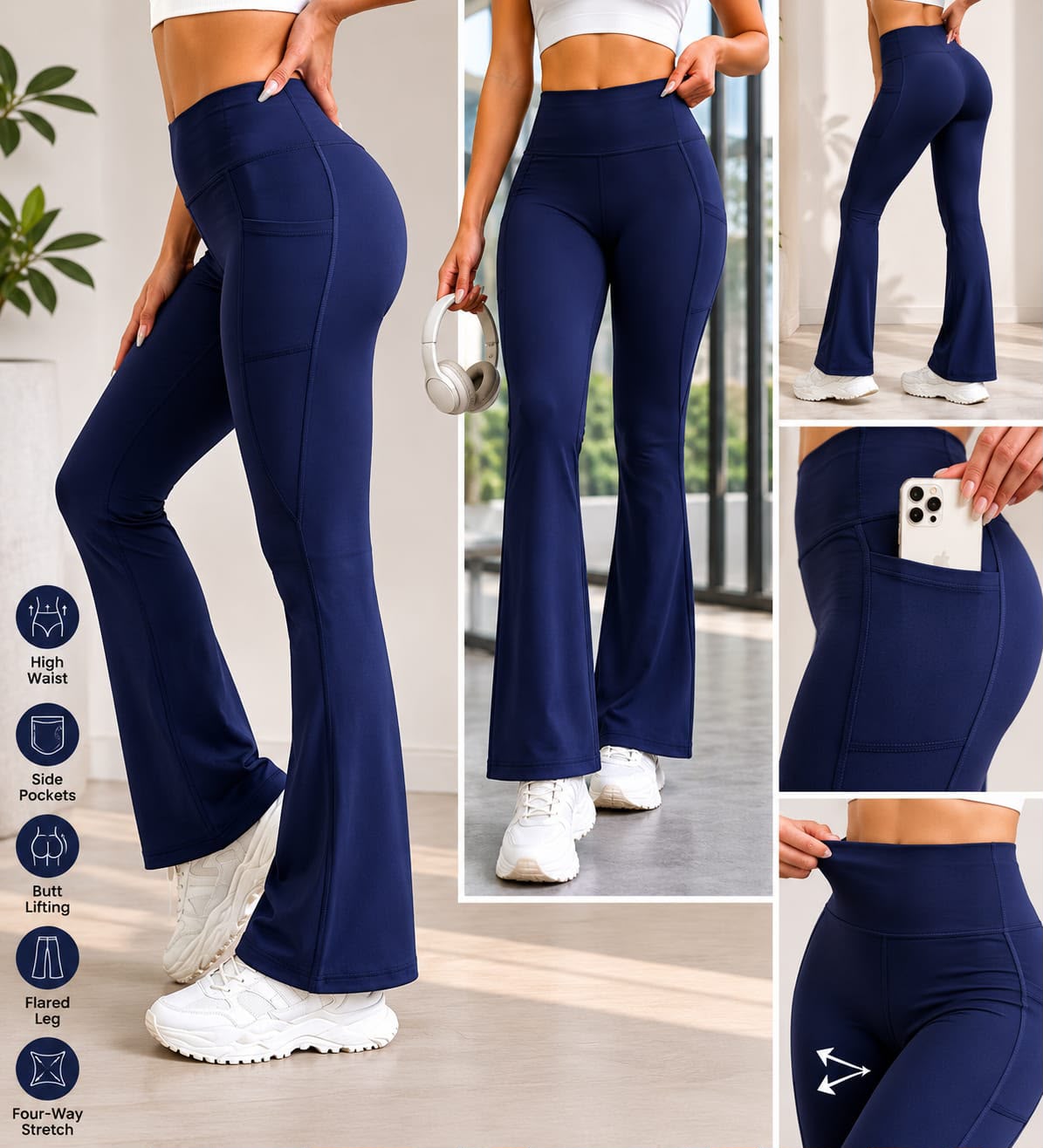 Brownie High Waist Flare Yoga Pants with Side Pockets – Women’s Sculpting Bootcut Leggings