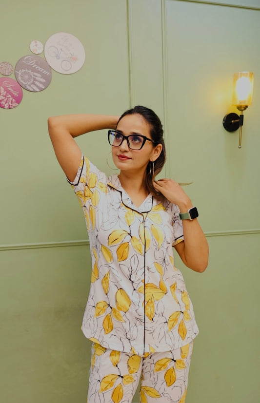 Trendy Pyjama set with border piping shirt