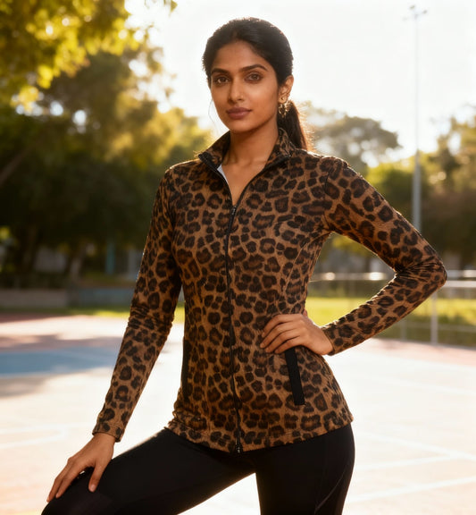 Leopard Print Women’s Full-Zip Athletic Jacket