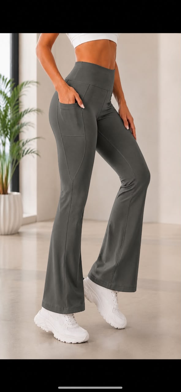 High Waist Flare Yoga Pants with Side Pockets – Women’s Sculpting Bootcut Leggings