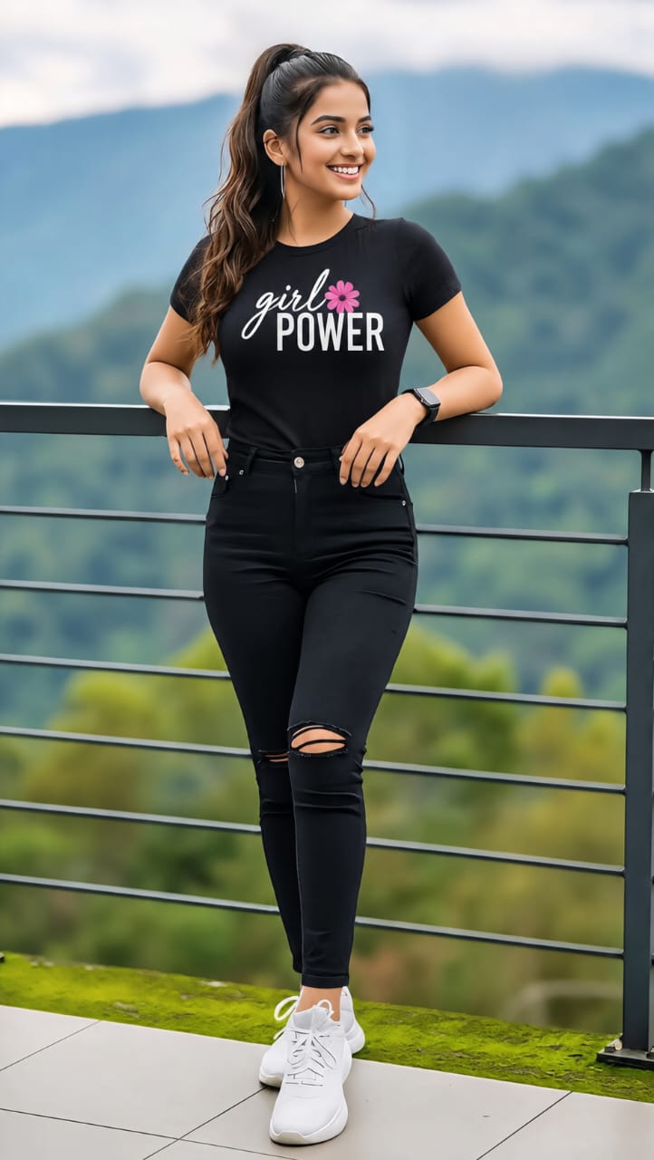 PowerBloom Women’s Graphic T-Shirt – Black Girl Power Printed Tee