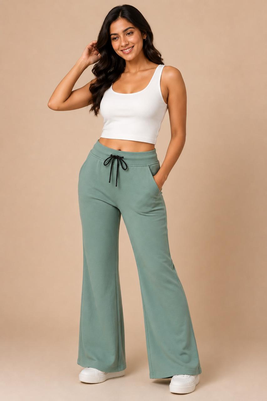 Flare Leg Lounge Pants With Pockets And Knot