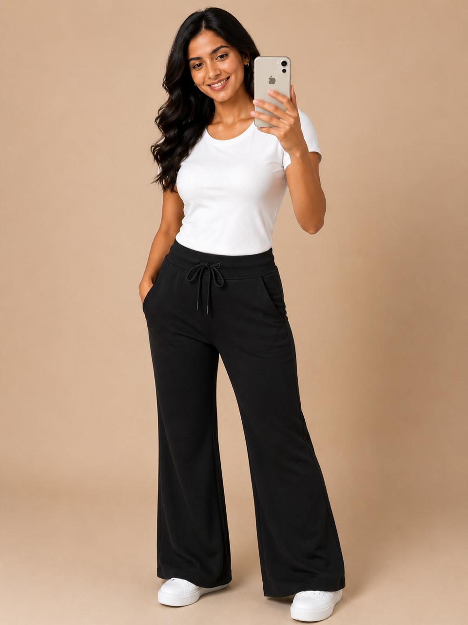 Flare Leg Lounge Pants With Pockets And Knot
