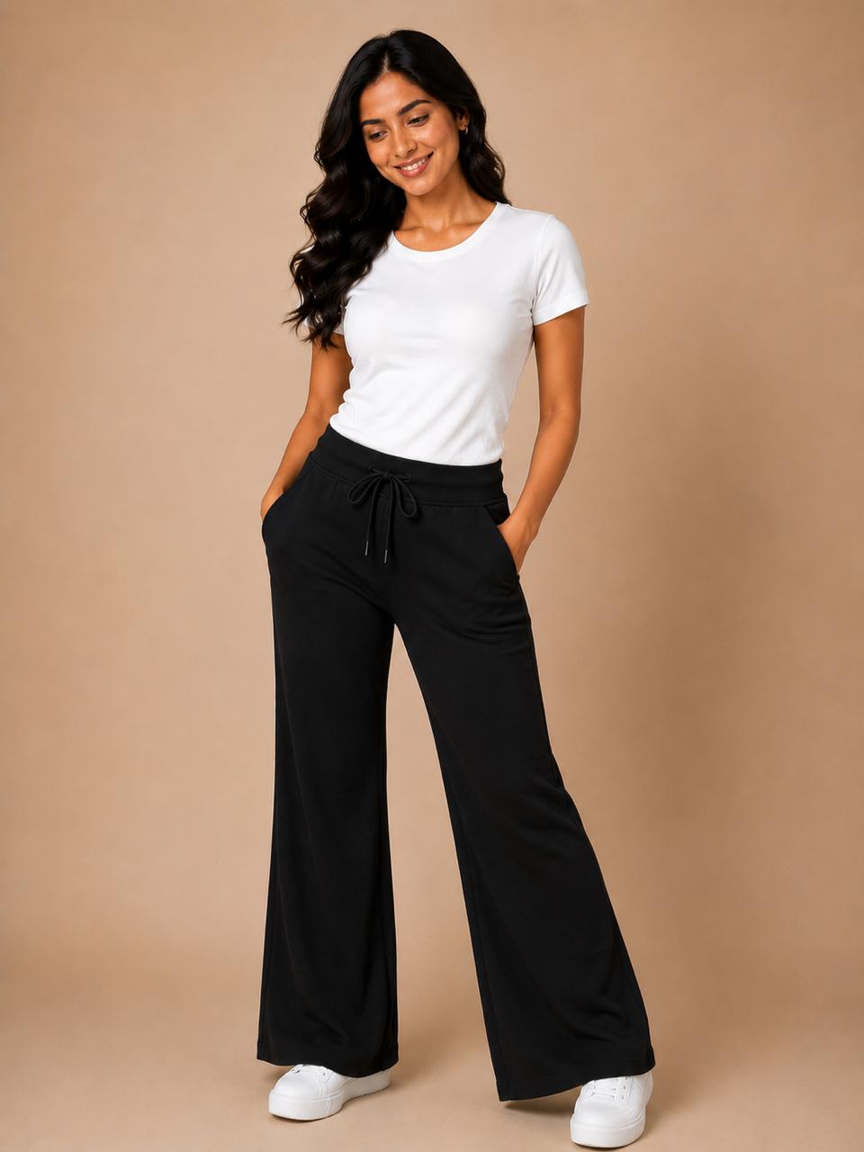 Flare Leg Lounge Pants With Pockets And Knot