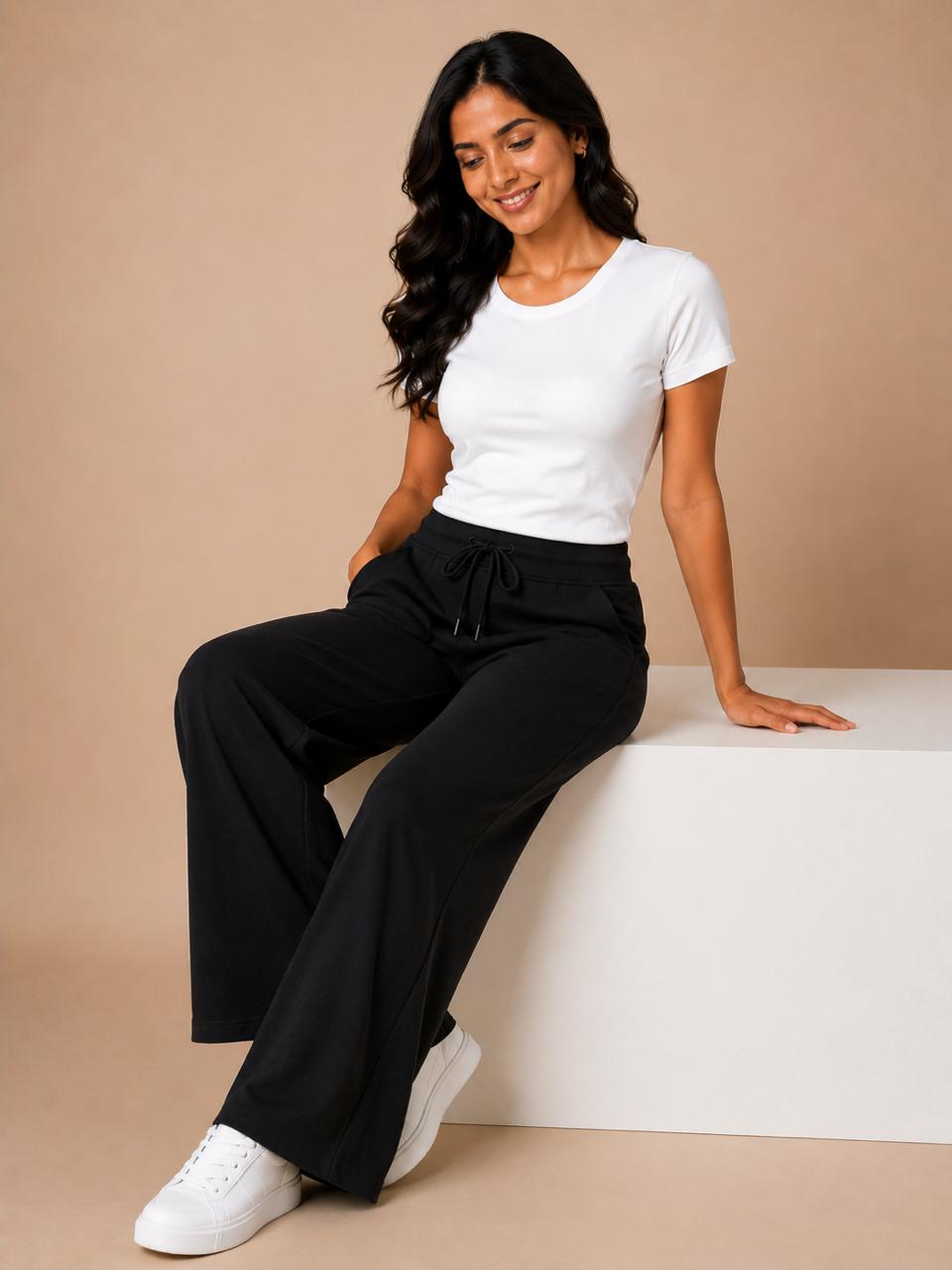 Flare Leg Lounge Pants With Pockets And Knot