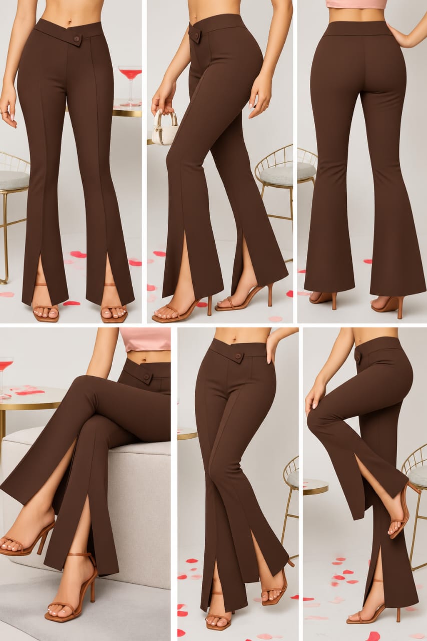 Premium Women's Elegant Flare Leg High Waist Pants .