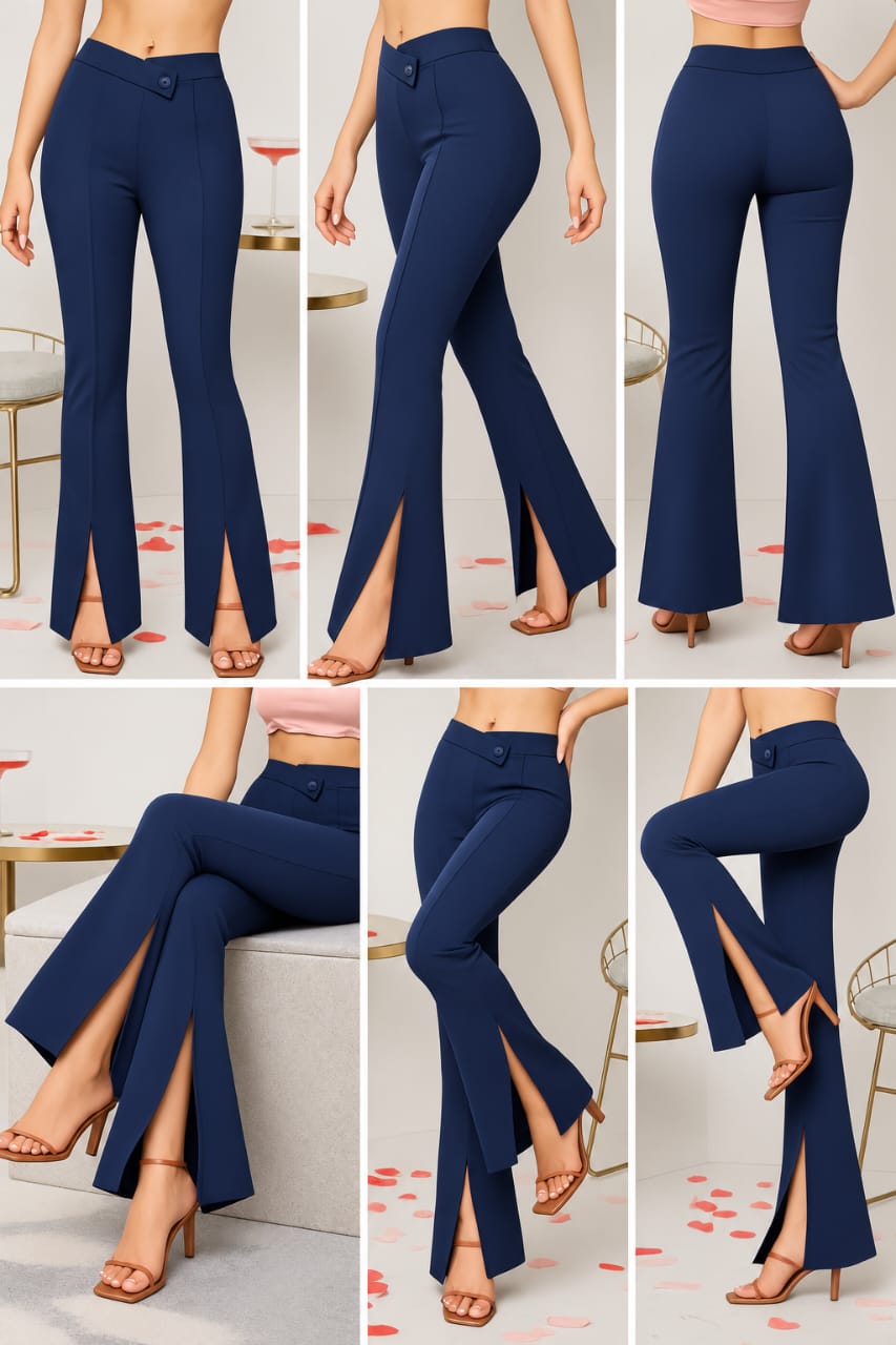 Premium Women's Elegant Flare Leg High Waist Pants .