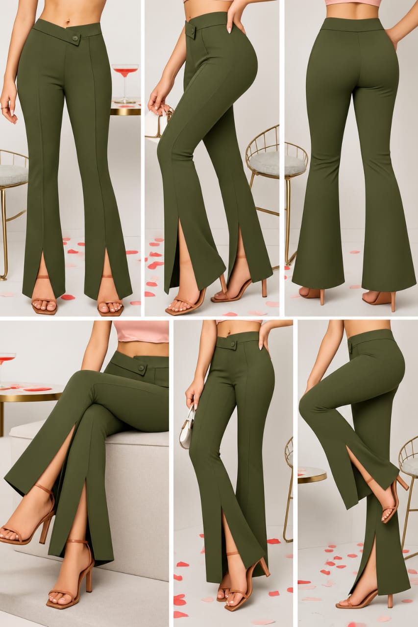 Premium Women's Elegant Flare Leg High Waist Pants .