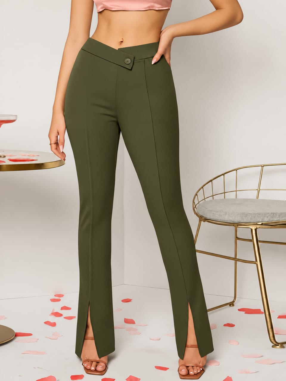 Premium Women's Elegant Flare Leg High Waist Pants .