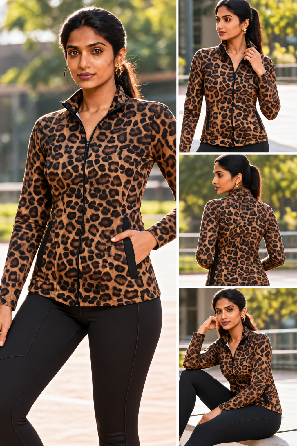 Leopard Print Women’s Full-Zip Athletic Jacket